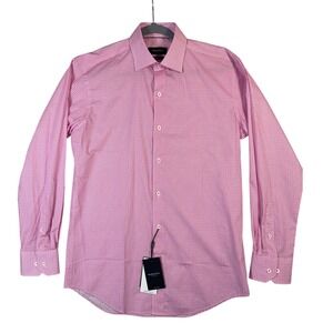 Bugatchi Men's‎ Sz 15 Pink Geometric Print Comfort Stretch Dress Shirt Office